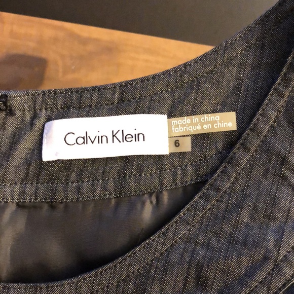 Calvin Klein Scoop Neck Empire Waist Grey Denim Dress Size 6 - Picture 3 of 7